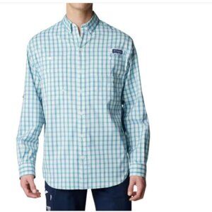 Men's Columbia PFG Super Bonehead Mint Green Plaid Checkerboard Size Large